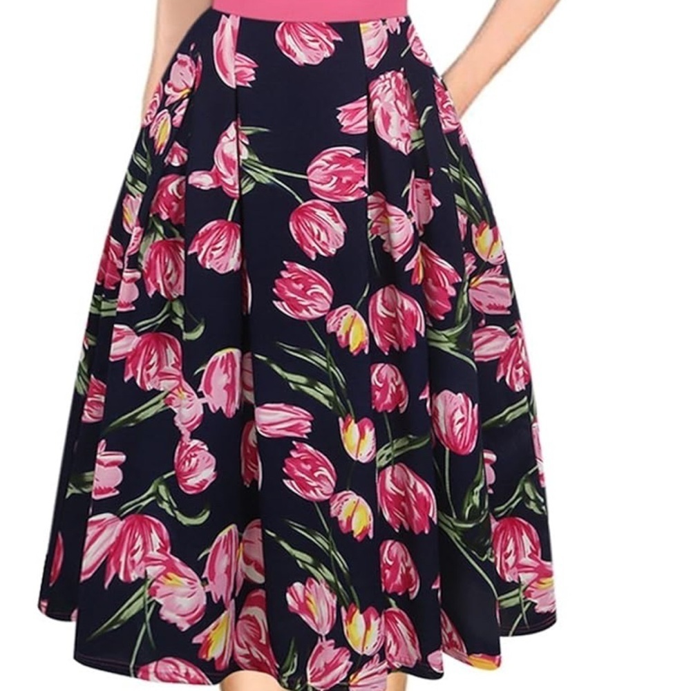oxiuly Summer Dresses for Women Floral A-Line Skirt Pink and Black XL like new! - Picture 12 of 13